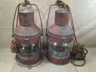 Antique Seahorse Great Britain Nautical Ship Lanterns Lamps Brass 