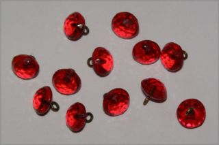 VINTAGE 12 RUBY RED BUTTONS ANTIQUE FACETED GLASS BEADS BUTTON 8mm