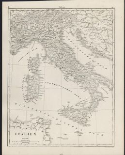   Sicily Sardinia Corsica c. 1850 Heck antique detailed engraved map