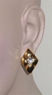   vintage clip on quilted diamond shape crystal clip on earrings AUTH
