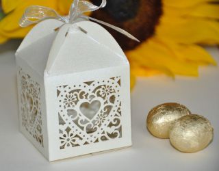 Luxury cut out design wedding sweets favour boxes with ribbon ties