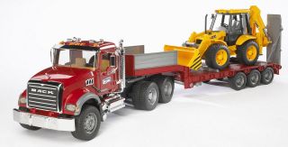 Bruder MACK Granite Low Loader Kids Toy Truck w JCB Backhoe 02813 NEW