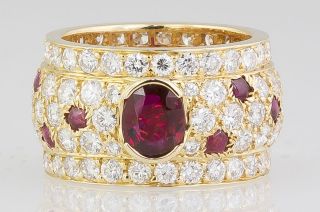 CARTIER PANTHERE Collection Rare 18K Gold Diamond Ruby Band Ring Sz. 6