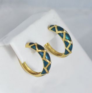 Arfan Paris 18K Gold Diamond Colorful Blue Green Enamel Earrings