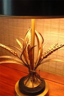 Mid Century Italain Hollywood Glam Gold Gilt Wheat Design Table Lamp