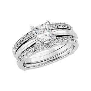 Diamonds Ring Guard Wrap White Gold solitaire enhancer Wedding Vintage 