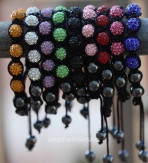 Fashion Bracelet Pave 10mm Shiny Crystal Disco Ball Hematite Beads