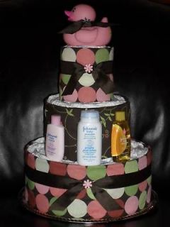 Pink & Brown Diaper Cake for Girl with Pink Rubber Duck