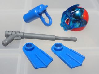 Lego Minifigure Diving gear RED helmet tanks fins harpoon weapon set 