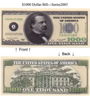 one thousand dollar bill in Federal Reserve Notes