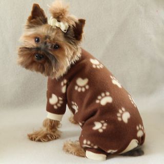 Paw Print Cozy Fleece Dog Pajamas clothes PJS pet apparel Medium