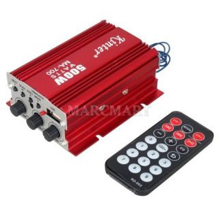 DC 12V Mini Remote Control Power Amplifier 26Wx2 4Ohm USB FM AUX  