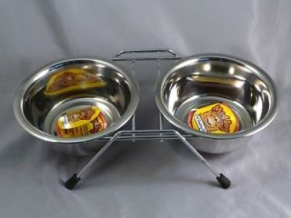 Double Diner Stainless Steel w/stand 2 Quart Dog Bowl