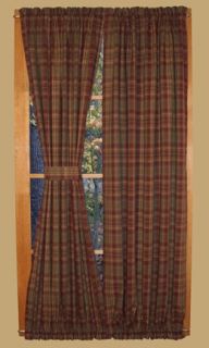 Primitive Plaid Homestead Door Panel Curtains Waverly Fabric French 