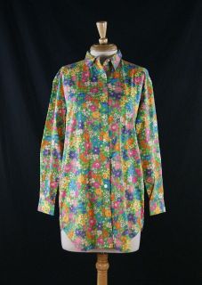   Multi Color Floral Tunic Top Button Down Shirt Size S  TP561SB