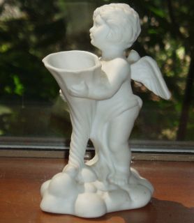 Vintage White Bisque Porcelain? Angel bud vase European? Adorable Mint 