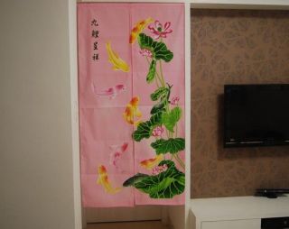 Carp Lotus Flower fabric Door Curtain Pink D2936