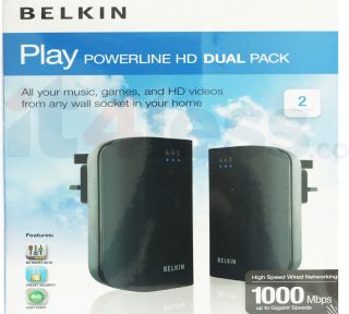   Play HD Home Plug Networking Adapter Powerline By Belkin 2 Adapter New
