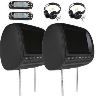 Ouku Black Dual 9 LCD Car Headrest Stereo DVD Player+IR Headphones+IR 