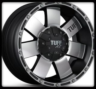 16 X 8 TUFF T02 BLACK RIMS W/ LT285/75/16 BFGOODRICH M/T KM2 WHEELS 