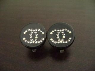 Chanel Vintage Black w/ CC Crystal Round Clip Earring(03A) 1​8mm