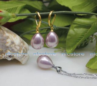   set purple sea shell mother of pearl pendent necklace earring