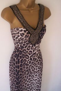 JANE NORMAN Luxurious Maxi Leopard Animal Jewel Beads Silky DRESS UK 