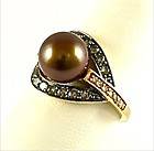   Brown Pearl 1/2ct Diamond 14k solid Gold EFFY Ring 14mm Wide NEW