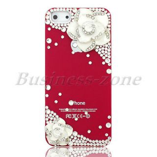   For iPhone 5 5G Rose Bling Crystal Flower Jewelry Back Cover Case Skin