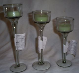   Three Graduated Clear Glass Tea Light Candle Holders Tall and Elegant