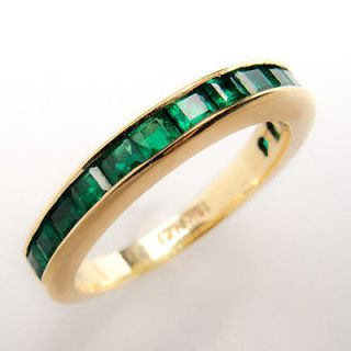   Emerald Wedding Band Ring Channel Set Half Moon Solid 18K Gold Jewelry
