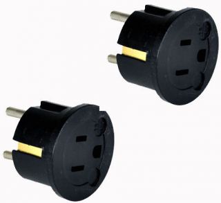 GS20 3 Prong American to European (2 round) Wall Outlet Plug Adapter 