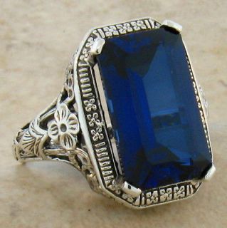 CARAT SAPPHIRE ANTIQUE STYLE .925 STERLING SILVER FILIGREE RING SIZE 