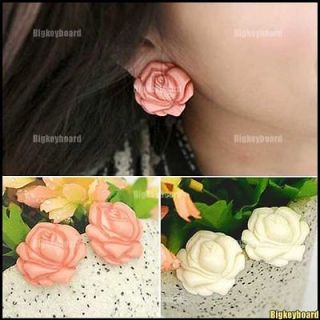 Elegant Lovely Ear Stud White/Pink Big Rose Flower Earring Hot
