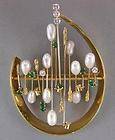 Antique Diamond Gold Emerald Pearl Flower Earrings NR