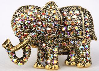 Gold swarovski crystal elephant stretch ring jewelry