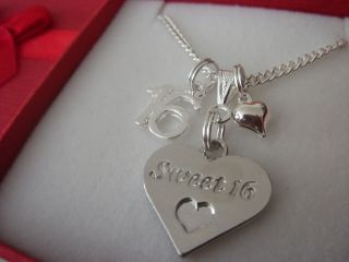 Sweet 16 Heart Pendant Charm Necklace 16th Birthday Gift ,Gift Boxed