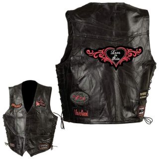   Real Buffalo Leather Motorcycle Biker Riding Vest Waist Coat w/patches
