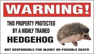Warning DECAL trained HEDGEHOG pet bumper or window sticker