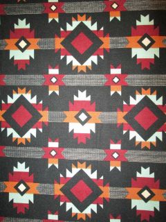 Navajo Indian Cranberry Orange Light Teal Print Cotton Fabric FQ OOP