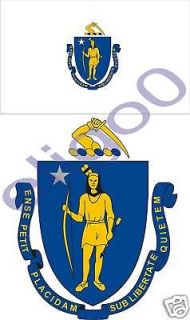 MASSACHUSETTS Flag + coat of arms 2x stickers decal USA