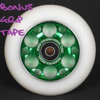 Green White Drilled Metal Core Scooter Wheel incl ABEC 11 + Grip Tape 