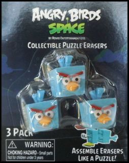   BIRDS SPACE COLLECTIBLE PUZZLE ERASERS* set of 3 Ice Bird erasers