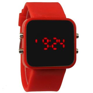 Fad Men Lady Mirror LED Date Day Silicone Rubber Band Digital Watch 