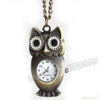 6x New Bronze Owl Shape Charms Pocket Watch Chain Necklace Findings 