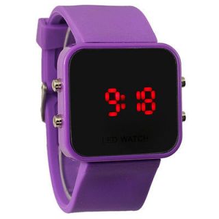 Fine Men Lady Mirror LED Date Day Silicone Rubber Band Digital Watch 