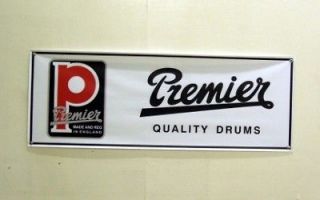 Vintage Premier Drum Logo Badge Mini Banner   White 11 x 29