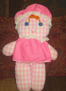 Fisher Price 13 Lolly Doll Rattle Pink White Gingham Checks Cloth 