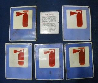 RARE OLD FIRE ORDER 5 + 1 PORCELAIN SIGNS FIRE EXTINGUISHER RAILWAY