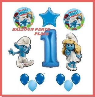 SMURFS HAPPY first BIRTHDAY balloons party supplies 1st decorations 
